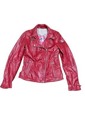 Freaky Nation Leather Motorcycle Jacket Size M Red Biker Butter Soft Womens
